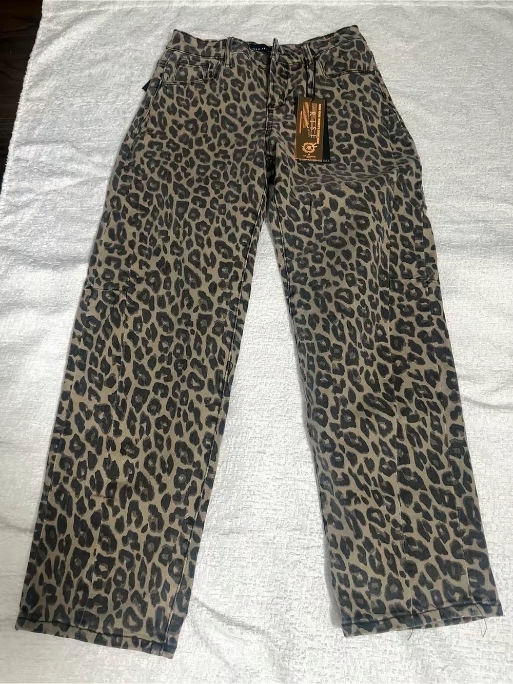 Leopard Print Cargo Pants - Taupe & Black